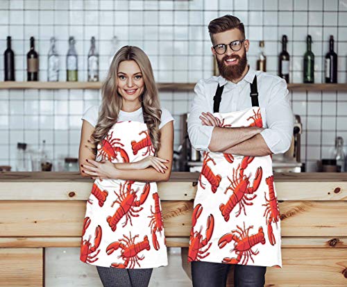 EKOBLA Lobsters Aprons Red Nautical Decorative Crayfish Fresh Seafood Ocean Animal Waterproof Resistant Chef Cooking Kitchen BBQ Adjustable Aprons for Women Men 27x31 Inch - Image 4