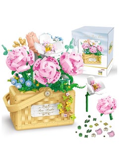 Generic Flower Bouquet Building Kit Bonsai Rose Basket, Flower Building Block Set for 6+ Kids, Gift for Children, Friends, Families  - Image 1