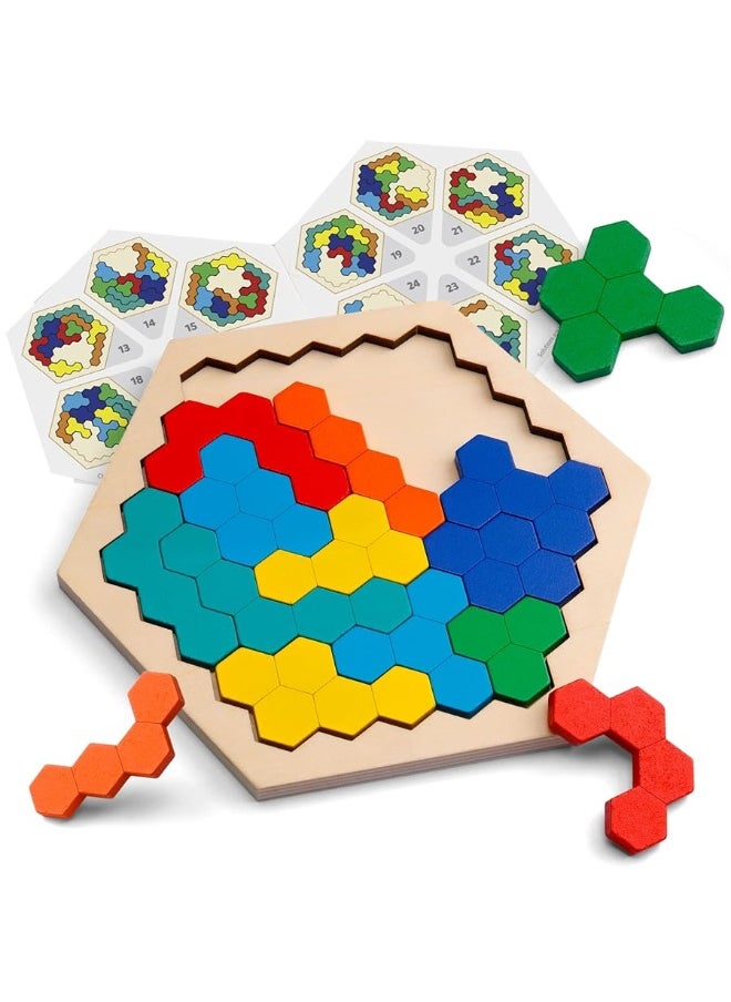Coogam Coogam Wooden Hexagon Puzzle for Kid Adults - Shape Pattern Block Tangram Brain Teaser Toy Geometry Logic IQ Game STEM Montessori Educational Gift for All Ages Challenge  - Image 5