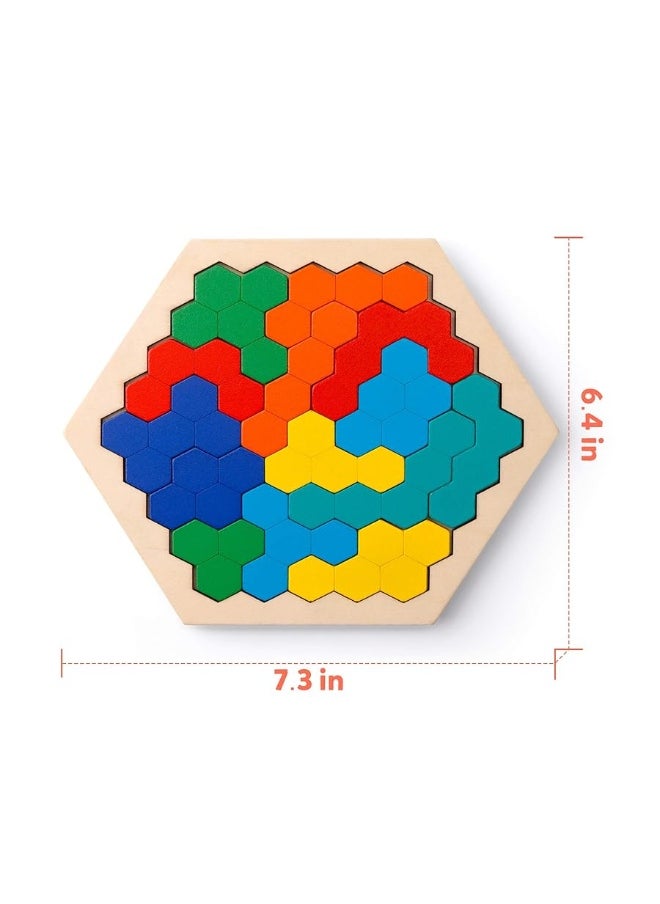Coogam Coogam Wooden Hexagon Puzzle for Kid Adults - Shape Pattern Block Tangram Brain Teaser Toy Geometry Logic IQ Game STEM Montessori Educational Gift for All Ages Challenge  - Image 1