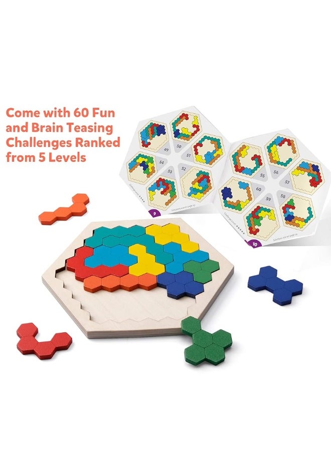 Coogam Coogam Wooden Hexagon Puzzle for Kid Adults - Shape Pattern Block Tangram Brain Teaser Toy Geometry Logic IQ Game STEM Montessori Educational Gift for All Ages Challenge  - Image 2