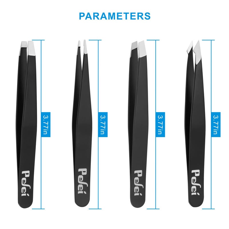 Pefei Tweezers Set - Professional Stainless Steel Tweezers for Eyebrows - Great Precision for Facial Hair, Splinter and Ingrown Hair Removal (Black) - Image 5