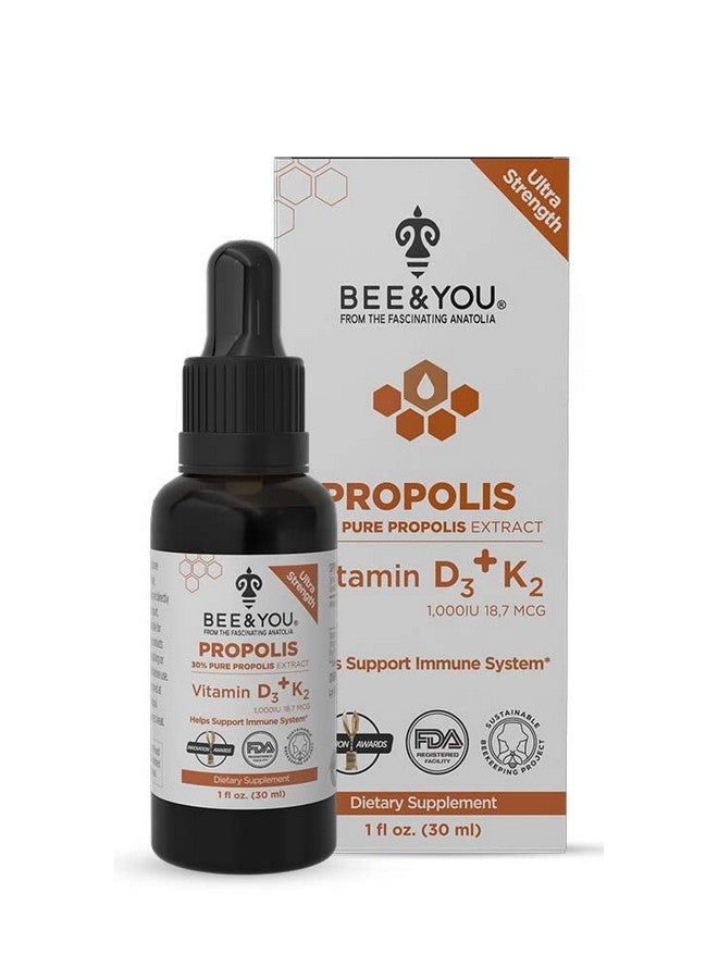 BEE & YOU BEE and You 100% Natural Propolis Extract | Vitamin D3 K2 High Potency, Immune Support Supplement, Antioxidants, Natural Detox, Keto, Paleo, Gluten-Free | 1 Fl Oz - Image 1