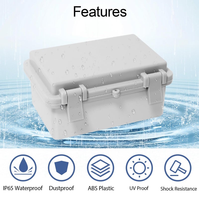 LMioEtool Junction Box, ABS Plastic, IP65 Waterproof Dustproof Universal Electrical Enclosure, Hinged Shell Outdoor and Indoor Usage Project Box, 5.9"x 3.9"x 2.8"(150x100x70mm), Grey - Image 3