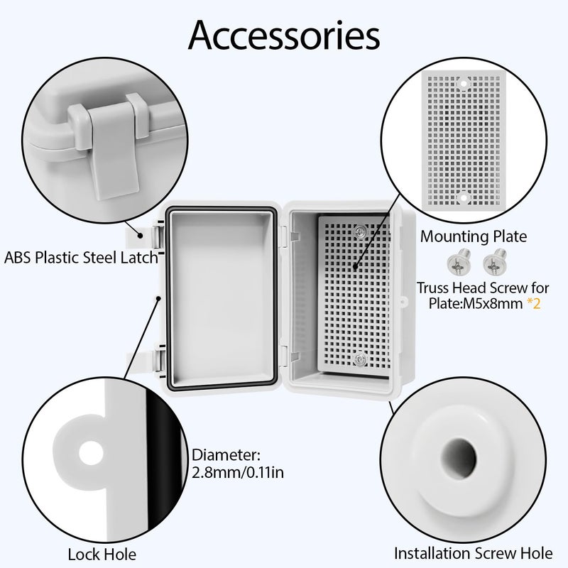 LMioEtool Junction Box, ABS Plastic, IP65 Waterproof Dustproof Universal Electrical Enclosure, Hinged Shell Outdoor and Indoor Usage Project Box, 5.9"x 3.9"x 2.8"(150x100x70mm), Grey - Image 5