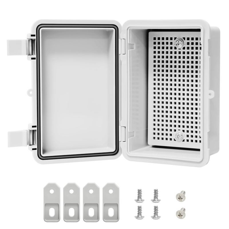 LMioEtool Junction Box, ABS Plastic, IP65 Waterproof Dustproof Universal Electrical Enclosure, Hinged Shell Outdoor and Indoor Usage Project Box, 5.9"x 3.9"x 2.8"(150x100x70mm), Grey - Image 1