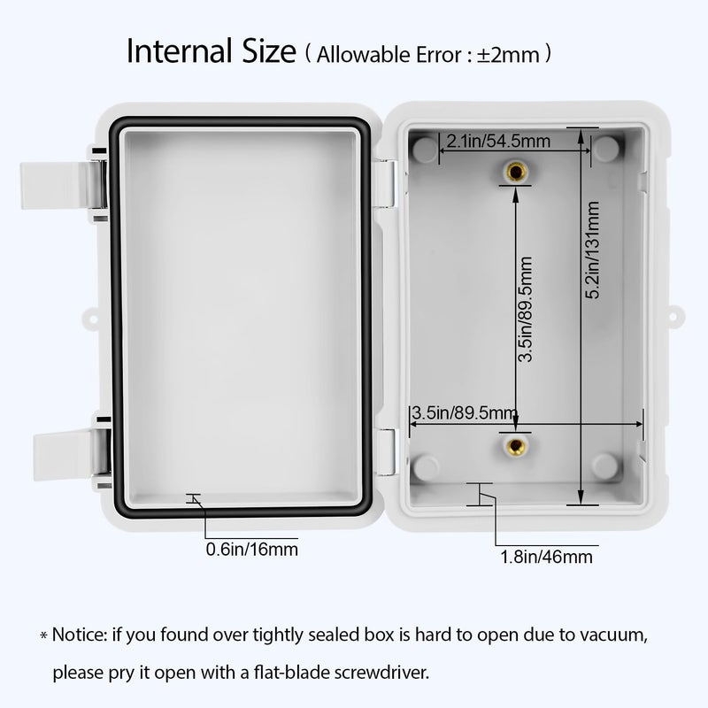 LMioEtool Junction Box, ABS Plastic, IP65 Waterproof Dustproof Universal Electrical Enclosure, Hinged Shell Outdoor and Indoor Usage Project Box, 5.9"x 3.9"x 2.8"(150x100x70mm), Grey - Image 4