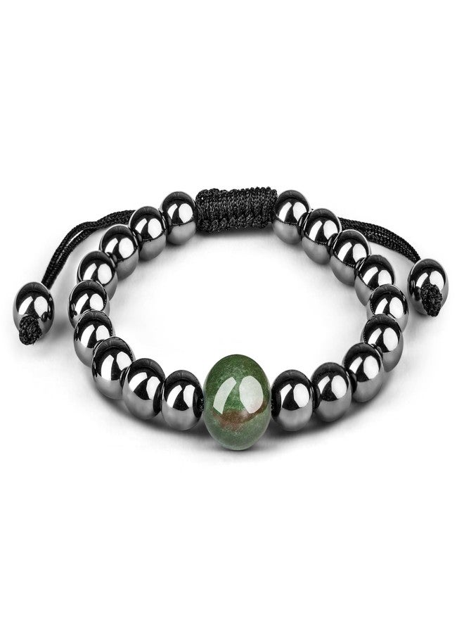 KARMAPLEDGE Hematite with Moss Agate Healing Crystal Bracelets for Women & Men, Dual Protection Beaded Bracelet with Adjustable Knot, For Meditation, Positive Energy & Balance, Crystal Gifts - Image 1