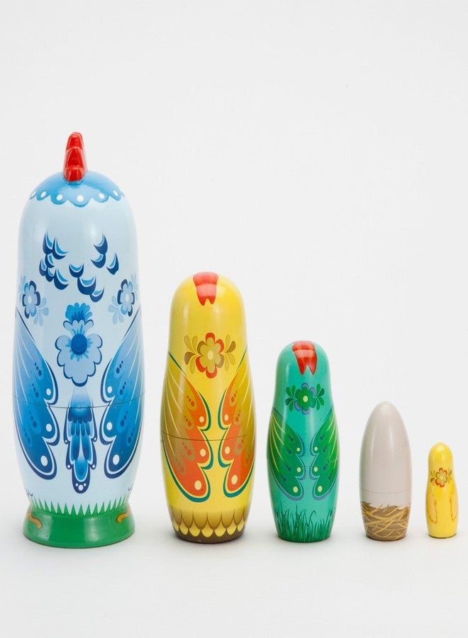 Bits and Pieces Chicken Nesting Dolls - Russian Doll Set of 5 Hand Painted Wood Matryoshka Dolls, Traditional - Image 5