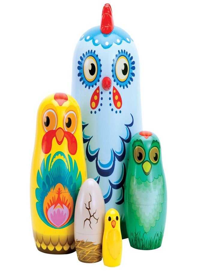 Bits and Pieces Chicken Nesting Dolls - Russian Doll Set of 5 Hand Painted Wood Matryoshka Dolls, Traditional - Image 1