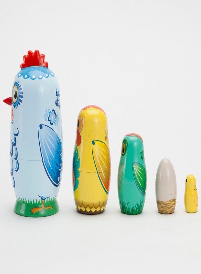 Bits and Pieces Chicken Nesting Dolls - Russian Doll Set of 5 Hand Painted Wood Matryoshka Dolls, Traditional - Image 4
