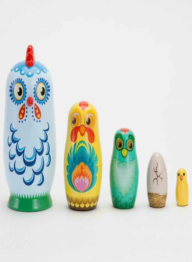 Bits and Pieces Chicken Nesting Dolls - Russian Doll Set of 5 Hand Painted Wood Matryoshka Dolls, Traditional - Image 3