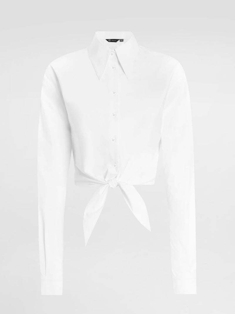 SUNNOW Women's Long Sleeve Button Down Shirt, Front Tie Blouse with Back Folds, Casual & Office Wear Tops (US, Alpha, Large, Regular, Regular, White) - Image 3