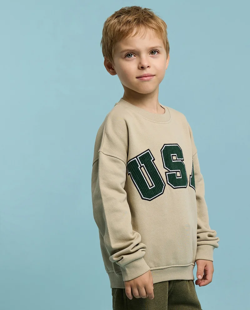 أر أند بي Applique Sweatshirt with Crew Neck and Long Sleeves