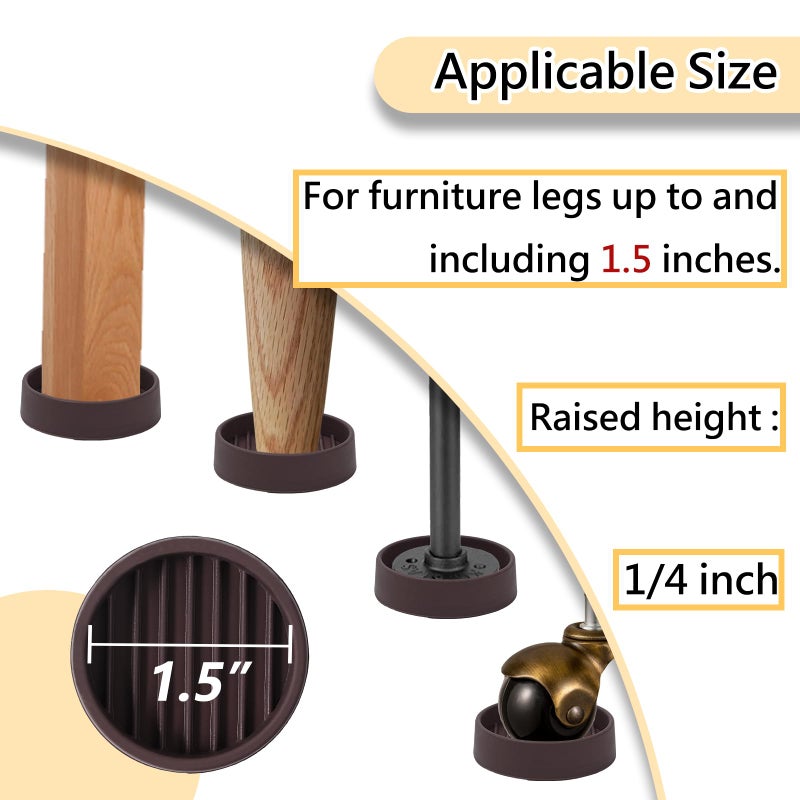 Jayen 1.5x1.5 Round Rubber Furniture Caster Cups, Anti-Sliding Furniture Pads Bed Stopper Floor Protectors with Grip - Protect Any Flooring - Image 2