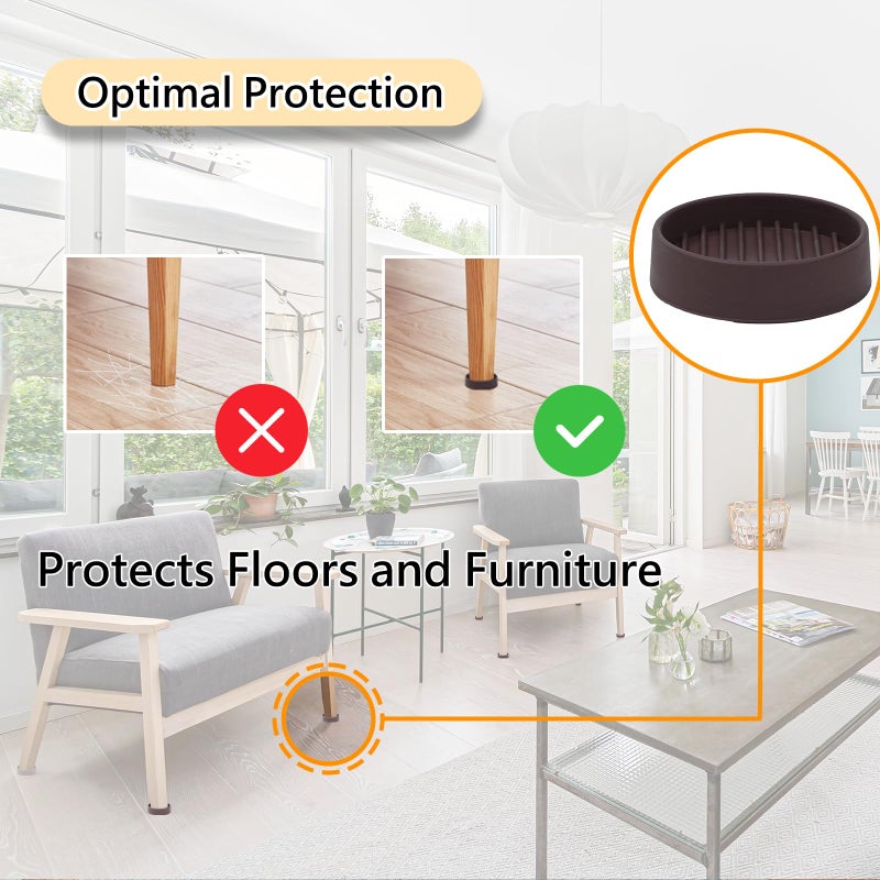 Jayen 1.5x1.5 Round Rubber Furniture Caster Cups, Anti-Sliding Furniture Pads Bed Stopper Floor Protectors with Grip - Protect Any Flooring - Image 4
