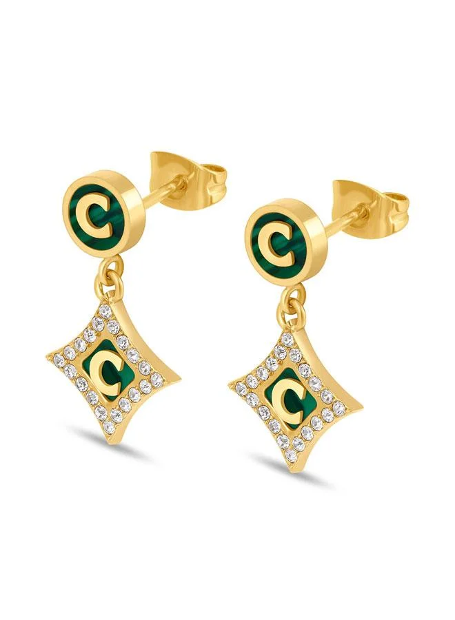 شيروتي 1881 Tessa Gold Plated Green Stainless Steel Drop Earrings for Women 15mm