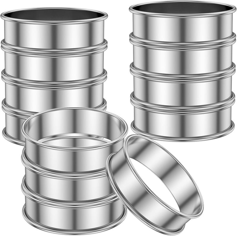 windforgecraft 12 Pcs English Muffin Rings Stainless Steel Crumpet Rings Nonstick Metal Muffin Round Ring Molds Double Rolled Tart Rings for Cooking Baking Kitchen Eggs Pancakes Pastry (8cm 12pcs) - Image 1