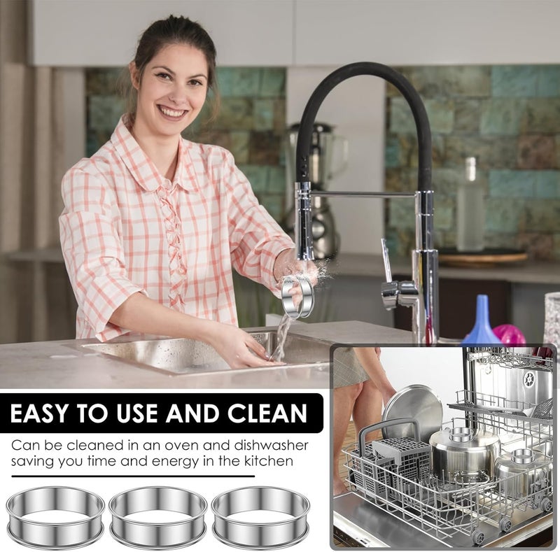 windforgecraft 12 Pcs English Muffin Rings Stainless Steel Crumpet Rings Nonstick Metal Muffin Round Ring Molds Double Rolled Tart Rings for Cooking Baking Kitchen Eggs Pancakes Pastry (8cm 12pcs) - Image 4