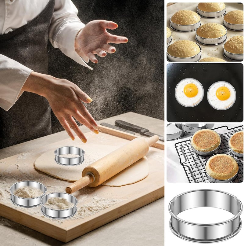 windforgecraft 12 Pcs English Muffin Rings Stainless Steel Crumpet Rings Nonstick Metal Muffin Round Ring Molds Double Rolled Tart Rings for Cooking Baking Kitchen Eggs Pancakes Pastry (8cm 12pcs) - Image 3
