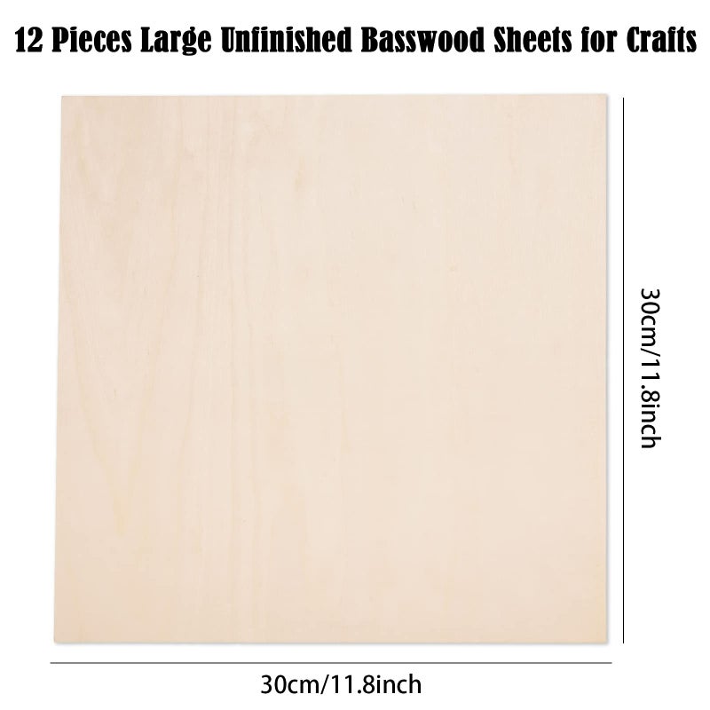 AWIZOM 12 Pack Basswood Sheets for Crafts-12 x 12 x 1/8 Inch- 3mm Thick Plywood Sheets with Smooth Surfaces-Unfinished Squares Wood Boards for Laser Cutting, Wood Burning, Architectural Models, Staining - Image 2
