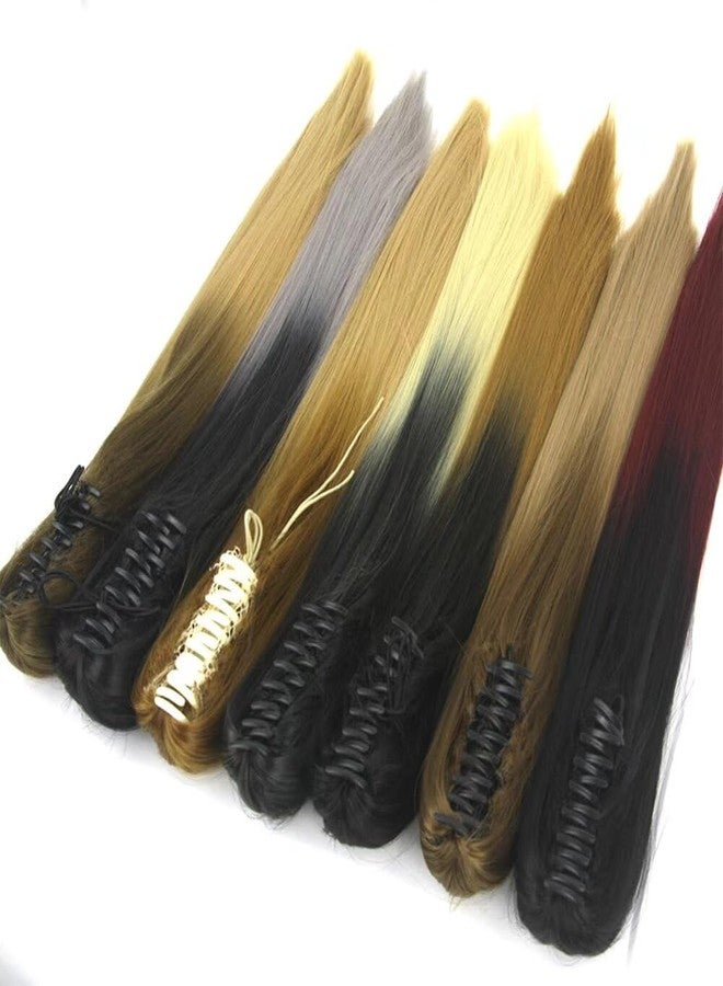 iLUU Ombre Synthetic Hair Ponytail Extensions Natural Black to Pink Color Two Tone Claw in Ponytail Hair Extensions Long Straight Hairpiece 24" 130G/Set Pony Tail 1BTPink - Image 3