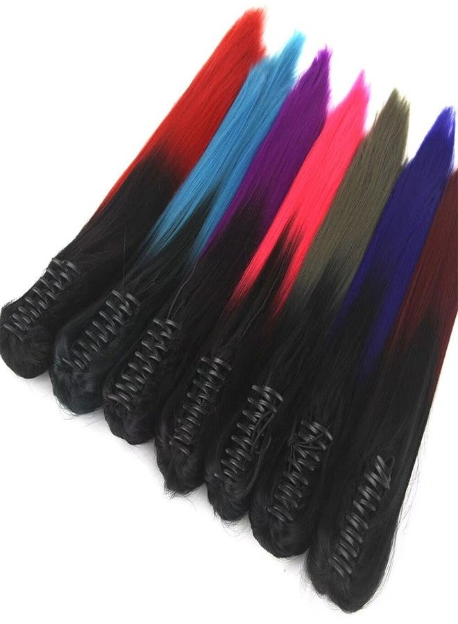 iLUU Ombre Synthetic Hair Ponytail Extensions Natural Black to Pink Color Two Tone Claw in Ponytail Hair Extensions Long Straight Hairpiece 24" 130G/Set Pony Tail 1BTPink - Image 4