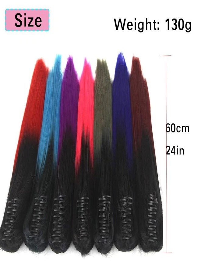 iLUU Ombre Synthetic Hair Ponytail Extensions Natural Black to Pink Color Two Tone Claw in Ponytail Hair Extensions Long Straight Hairpiece 24" 130G/Set Pony Tail 1BTPink - Image 2