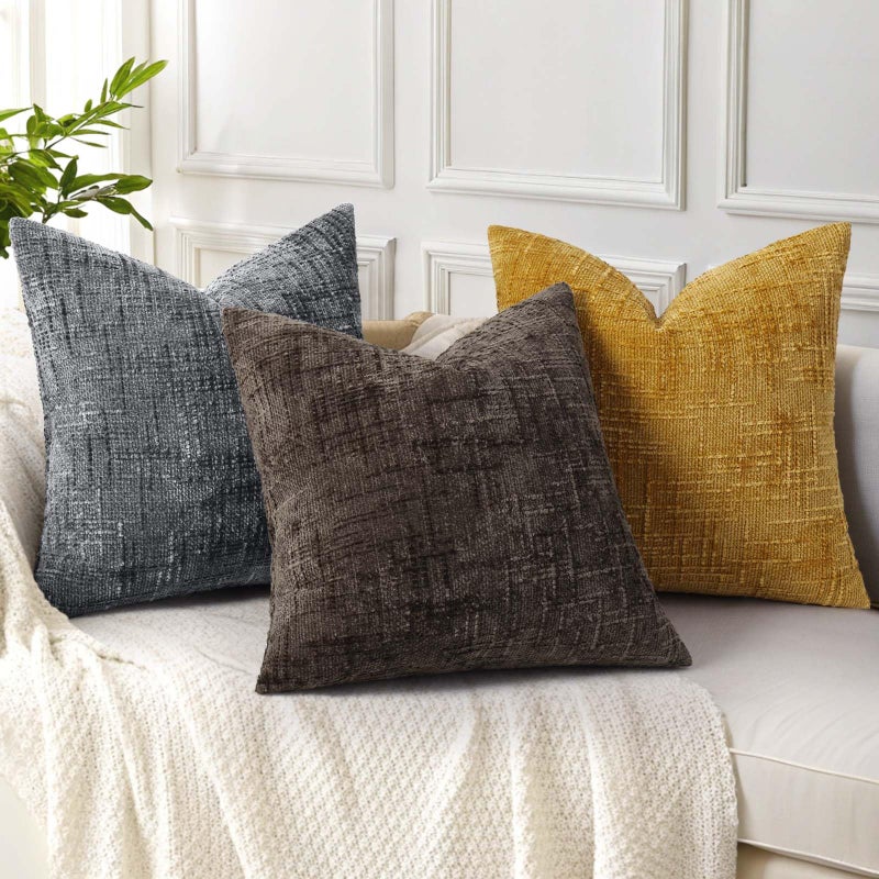 decorUhome Dark Grey Chenille Throw Pillow Covers 18x18 Set of 2 Textured Soft Cozy Slubby Couch Pillow Covers Modern Farmhouse Boho Decorative Pillow Cases for Bed Sofa Living Room - Image 4