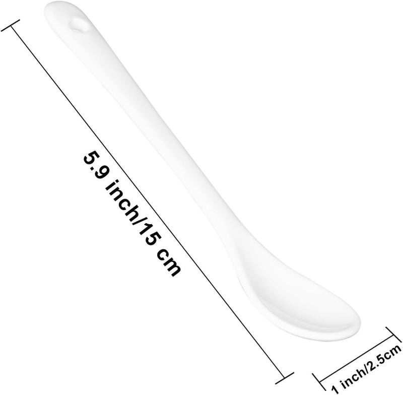 Voeveca White Long Handle Porcelain Spoons Coffee, Tea, Yogurt and Ice-cream, Cutlery Fitting Ceramic Spoons 5.9 Inch Set of 10 (10, 5.9 inch) - Image 3
