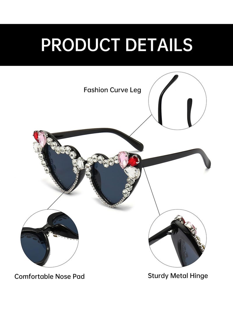 SYOSI نظارات شمسية على شكل قلب مرصعة بأحجار الراين على شكل قلب مع عدسات UV400 بتصميم عتيق، مواد عالية الجودة، مناسبة لمختلف المناسبات، نظارات حفلات، نظارات شمسية فاخرة للرجال والنساء - Image 3