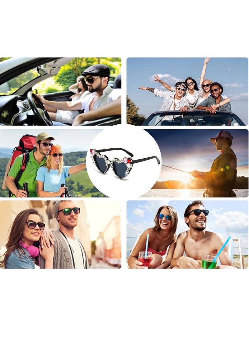 SYOSI نظارات شمسية على شكل قلب مرصعة بأحجار الراين على شكل قلب مع عدسات UV400 بتصميم عتيق، مواد عالية الجودة، مناسبة لمختلف المناسبات، نظارات حفلات، نظارات شمسية فاخرة للرجال والنساء - Image 5