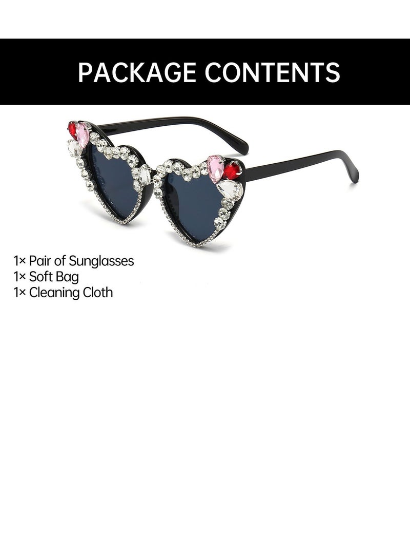 SYOSI نظارات شمسية على شكل قلب مرصعة بأحجار الراين على شكل قلب مع عدسات UV400 بتصميم عتيق، مواد عالية الجودة، مناسبة لمختلف المناسبات، نظارات حفلات، نظارات شمسية فاخرة للرجال والنساء - Image 4