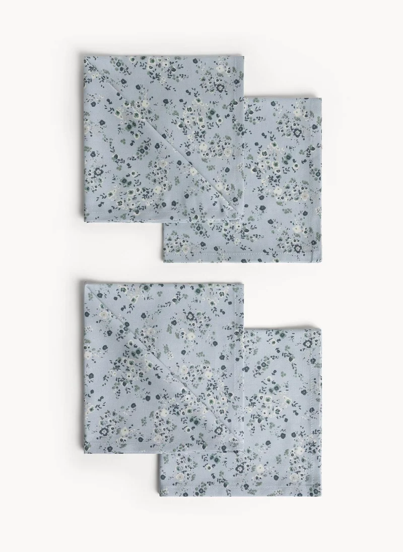Coincasa Coincasa-Set Of 4 Cotton Panama Napkins Flower Print-Grey