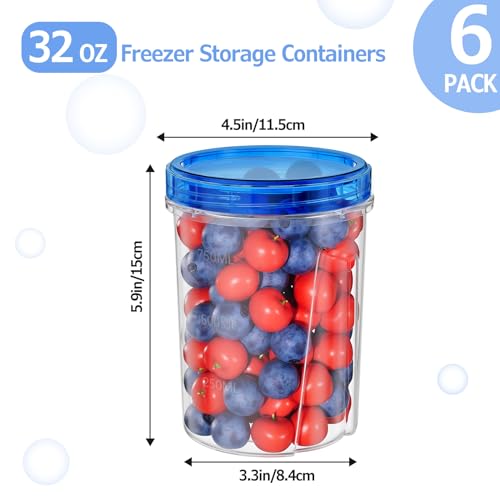Winproper 6 Pack-32 OZ Freezer Storage Containers, Round Plastic Containers with Twist Top Lids, BPA Free Food Storage Containers, Leakproof Meal Prep Containers Microwave/Dishwasher Safe - Image 3