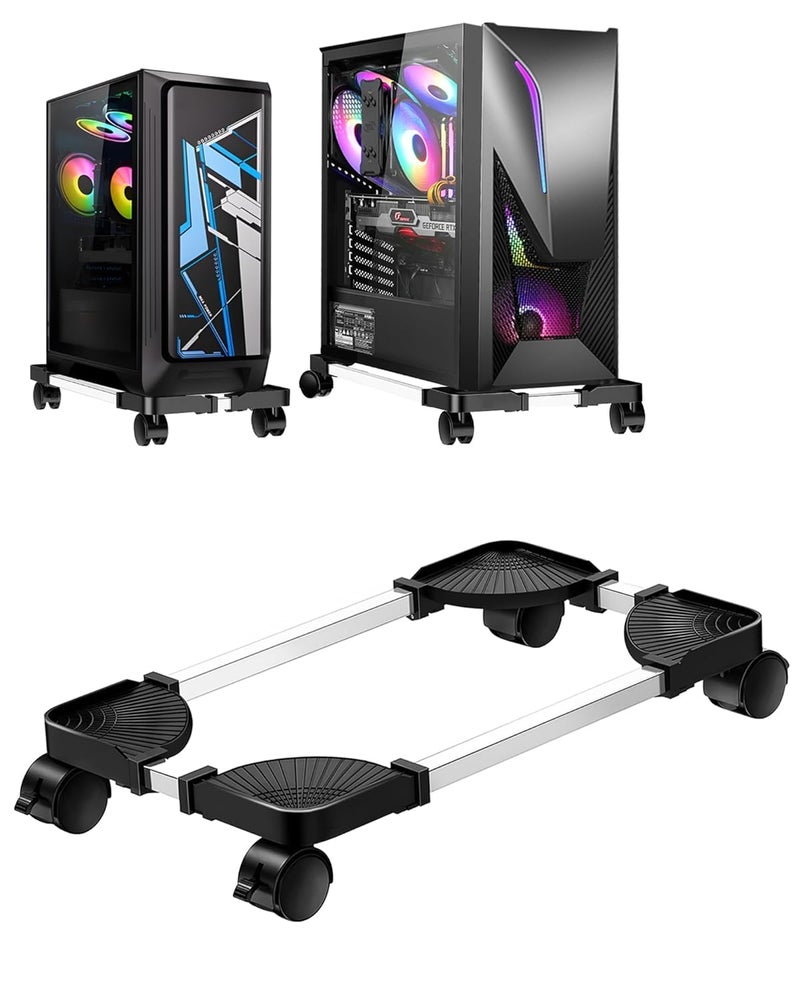 RayLove Computer Tower Stand, Computer Case Bracket，Adjustable Mobile CPU Stand with with Lockable Rolling casters for Gaming Computer Cases - Image 1