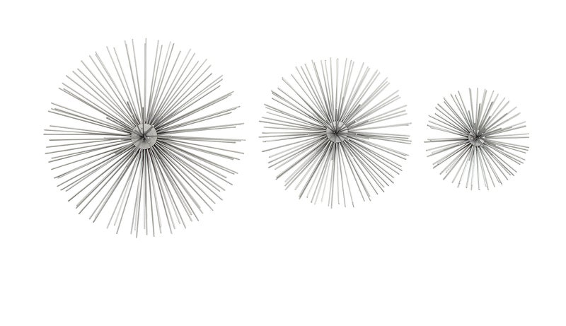 Deco 79 CosmoLiving by Cosmopolitan Metal Starburst Home Wall Decor 3D Wall Sculpture Set of 3 Wall Art 6 9 12W Silver 
