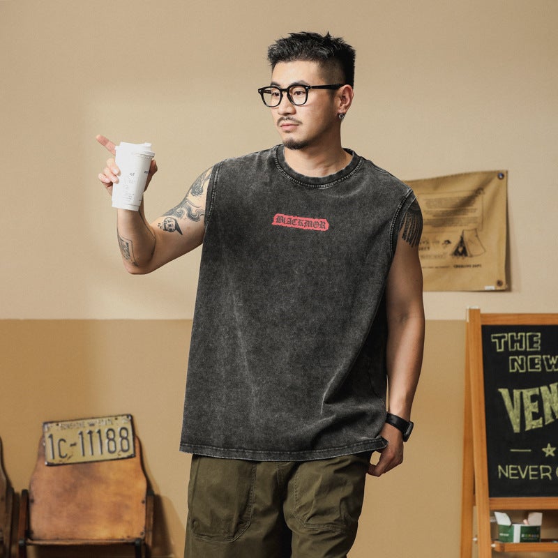Summer Sleeveless Printed T-Shirt Men'S Japanese Fashionable Loose Casual All-Match T-Shirt Sports Top Black - Image 4