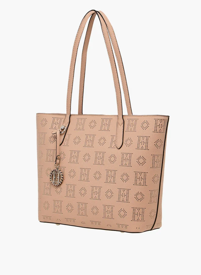 ELLE Laser Cut Tote Bag with Double Handle and Zip Closure