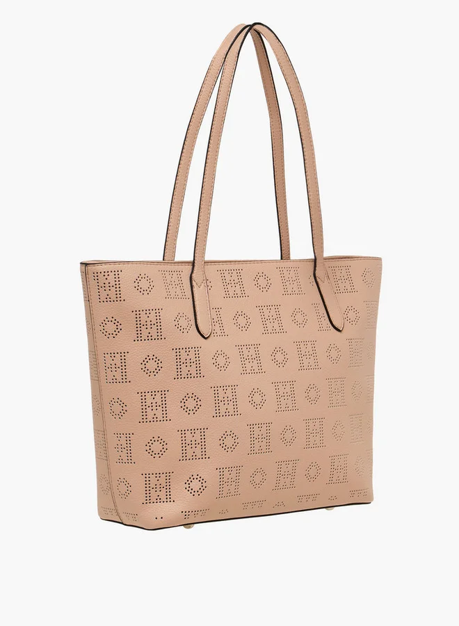 ELLE Laser Cut Tote Bag with Double Handle and Zip Closure