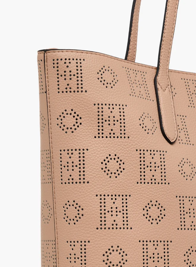 ELLE Laser Cut Tote Bag with Double Handle and Zip Closure