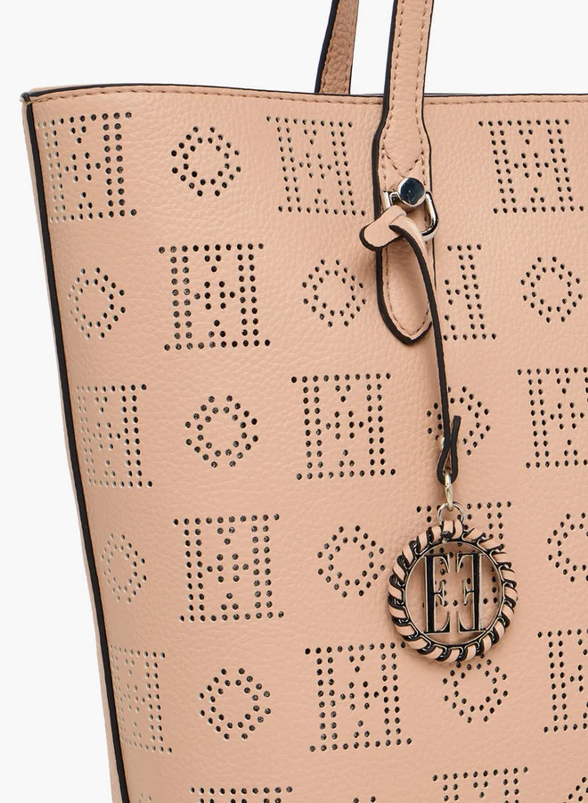 ELLE Laser Cut Tote Bag with Double Handle and Zip Closure