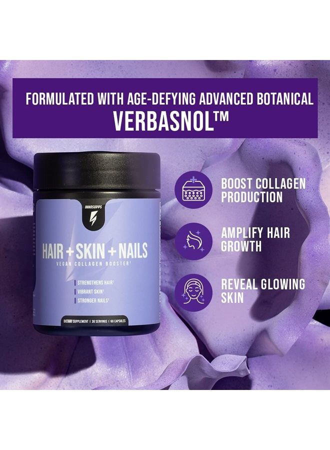 INNOSUPPS Hair + Skin + Nails | Vegan Collagen Booster | Biotin, Verbasnol, B12, Horsetail Herb Powder | 60 Capsules  - Image 3