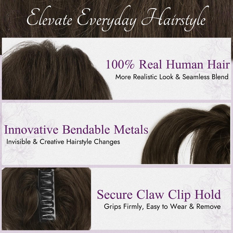 BARSDAR Claw Clip Short Human Hair Ponytail Extension with Bendable Metals - DIY Styles 8 Inch Real Human Hair Black Brown Messy Bun Hairpieces for Women - Thick Natural Short Ponytail Daily - Image 4