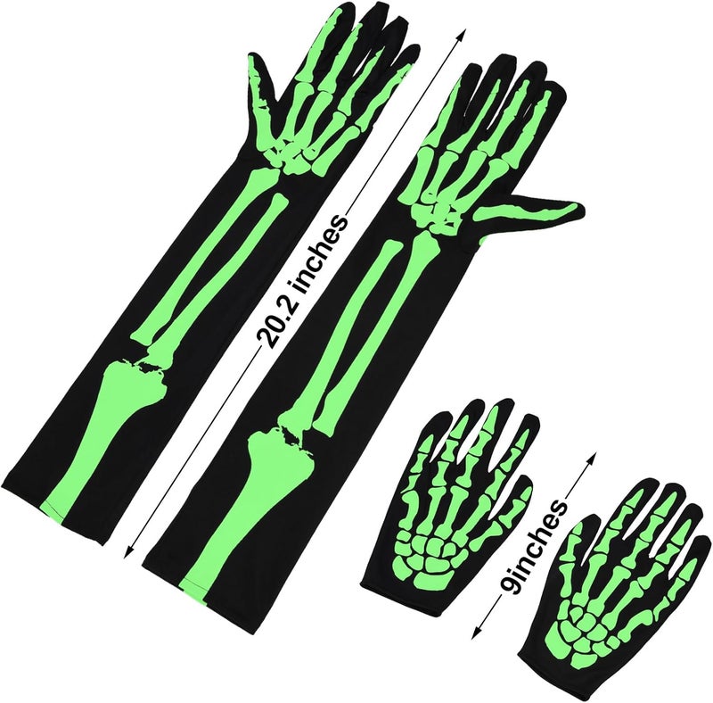 JOVITEC 4 Pairs Skeleton Gloves Halloween Costume Skull Gloves Gothic Bone for Costume Cosplay AccessoriesGlow - Image 2
