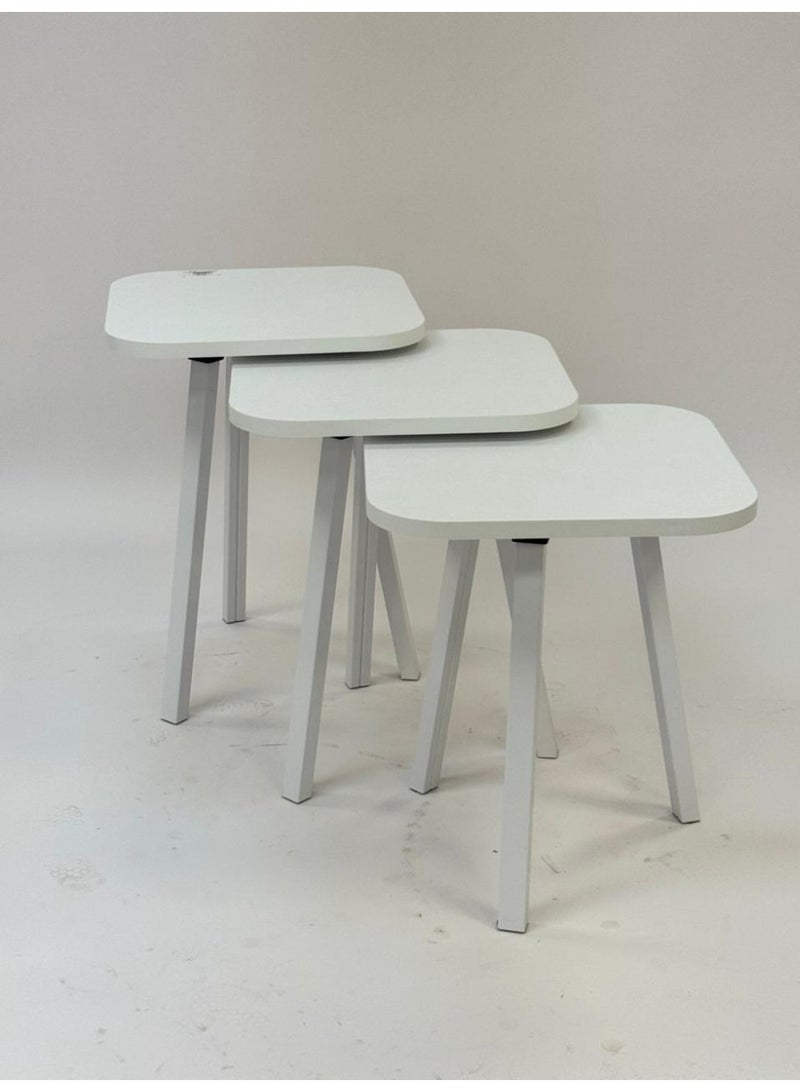 Living Set of 3 wooden square side tables in white color - Image 4