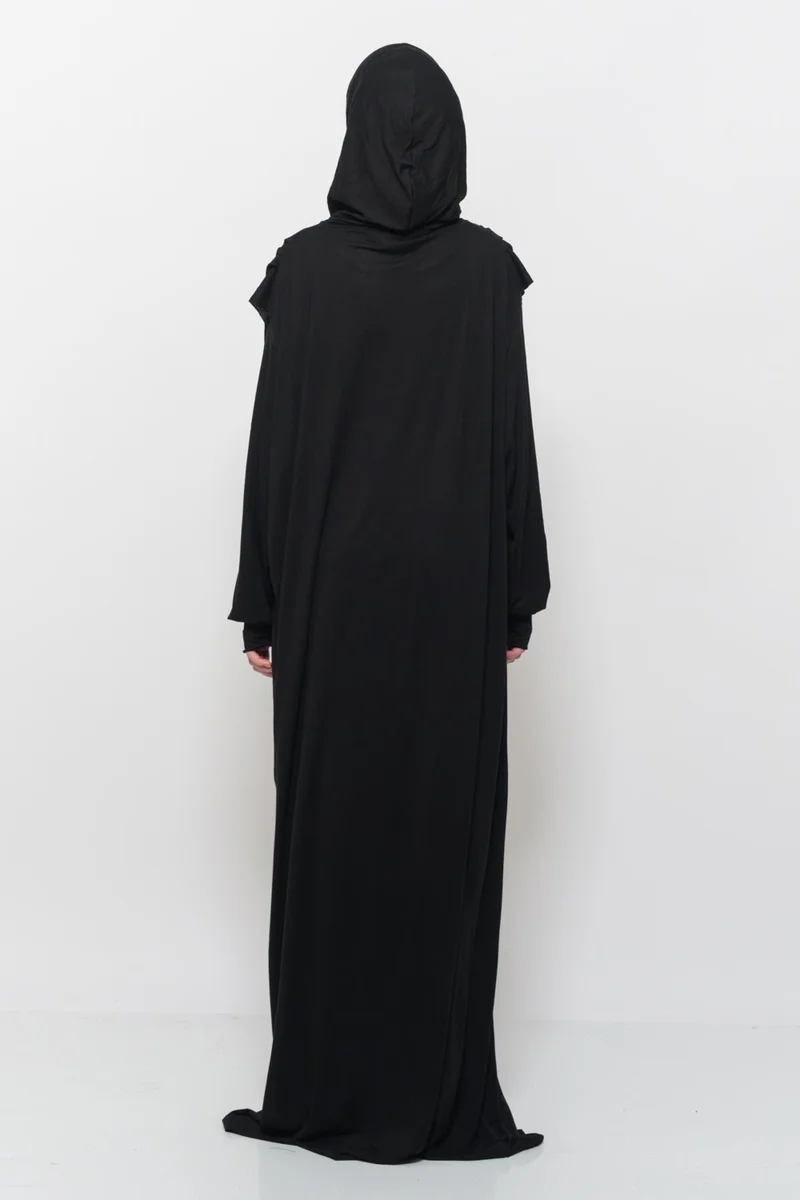 Altobeh Practical One Piece Cotton Bat Sleeves Removable Organic Hijab Prayer Dress with Headscarf - Black