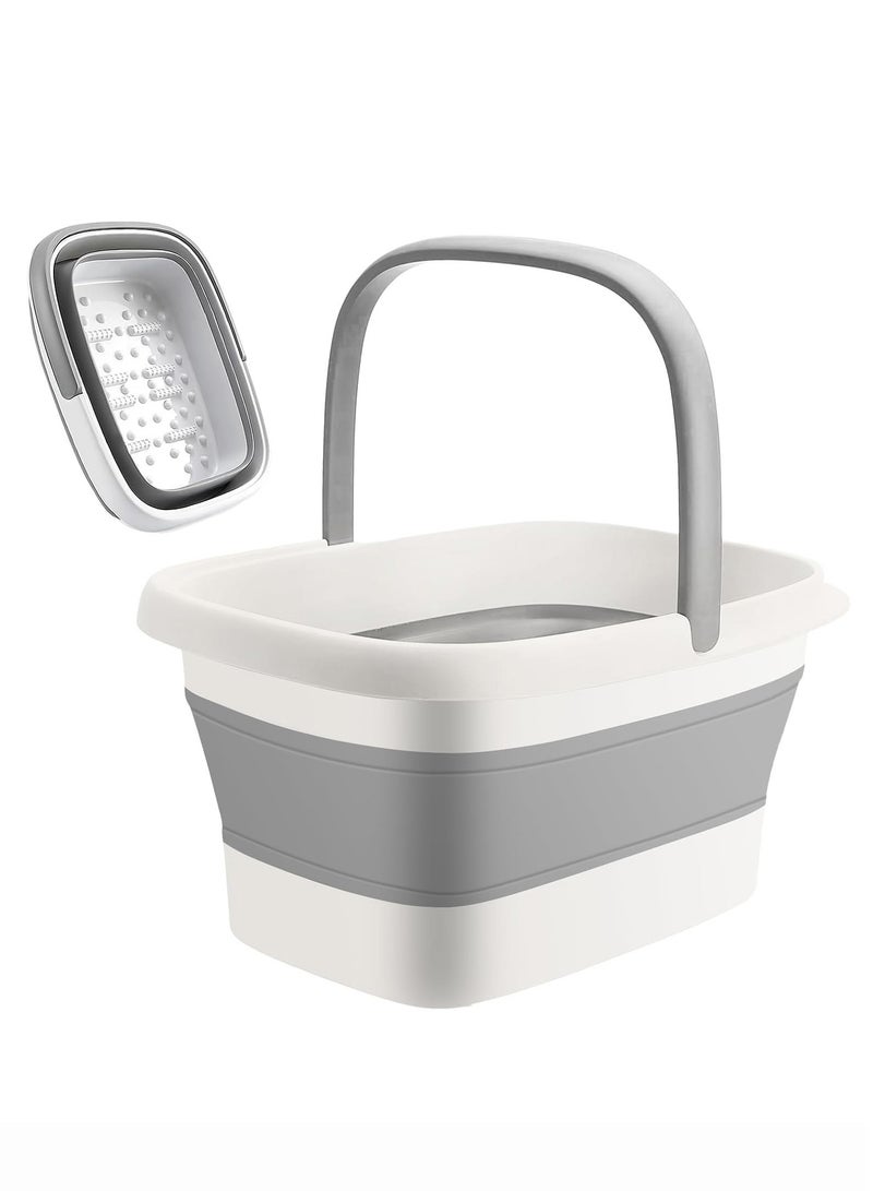 Collapsible Foot Bath Basin for Soaking Feet, Foot Soak Tub with Massage Acupoint, Plastic Bucket with Handle for Foot Spa, Multifunction Foldable Laundry Basket, Home Pedicure Spa Treatment-Grey - Image 1