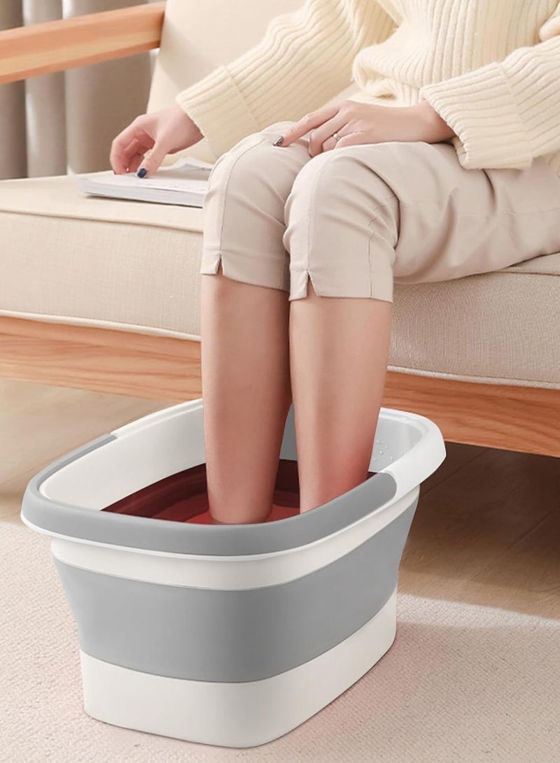 Collapsible Foot Bath Basin for Soaking Feet, Foot Soak Tub with Massage Acupoint, Plastic Bucket with Handle for Foot Spa, Multifunction Foldable Laundry Basket, Home Pedicure Spa Treatment-Grey - Image 2