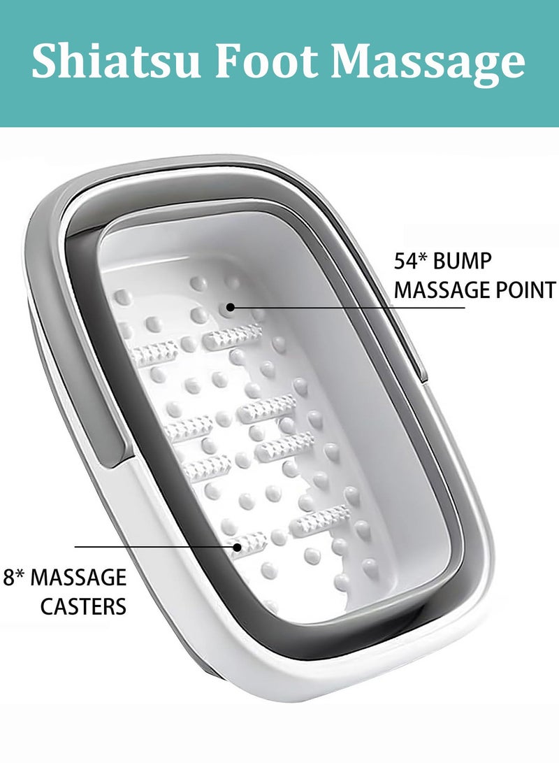 Collapsible Foot Bath Basin for Soaking Feet, Foot Soak Tub with Massage Acupoint, Plastic Bucket with Handle for Foot Spa, Multifunction Foldable Laundry Basket, Home Pedicure Spa Treatment-Grey - Image 3